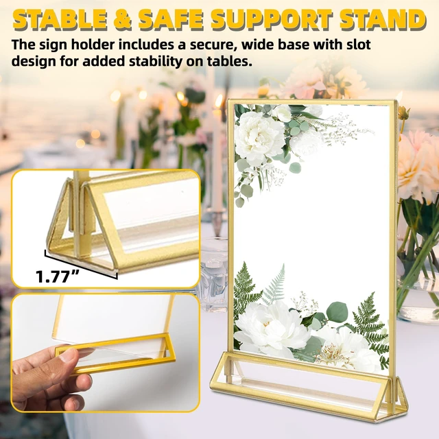 Alt view image 12 of 14 - 24-Pack 5"x7" Gold Acrylic Picture Frames 3mm Gold Border Wedding Table Number Holders, Clear Double-Sided Acrylic Sign Holders for Weddings, Banquets, Parties, Centerpieces