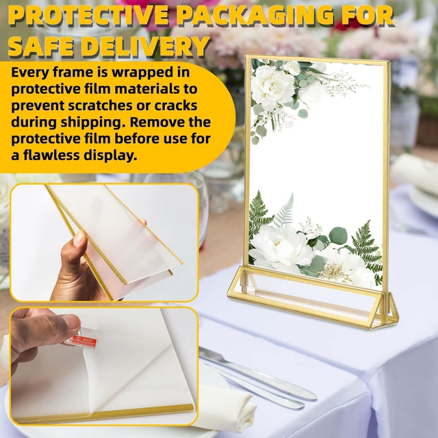 Alt view image 13 of 14 - 24-Pack 5"x7" Gold Acrylic Picture Frames 3mm Gold Border Wedding Table Number Holders, Clear Double-Sided Acrylic Sign Holders for Weddings, Banquets, Parties, Centerpieces