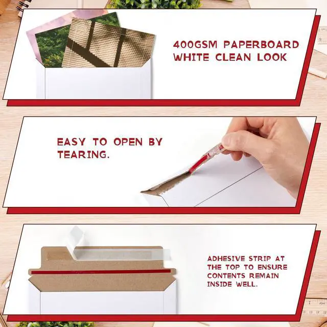 Alt view image 10 of 14 - 200 Pcs 7 x 9 Inch Rigid Mailers Kraft Cardboard Envelope Bulk Self Adhesive Flat Shipping Bag for Office Mailing Document Photo Letters Packaging Supplies (White)