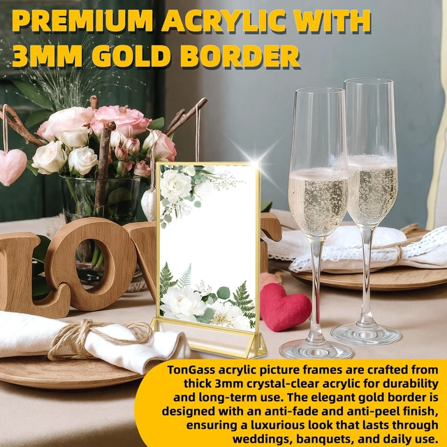 Alt view image 10 of 14 - 24-Pack 5"x7" Gold Acrylic Picture Frames 3mm Gold Border Wedding Table Number Holders, Clear Double-Sided Acrylic Sign Holders for Weddings, Banquets, Parties, Centerpieces