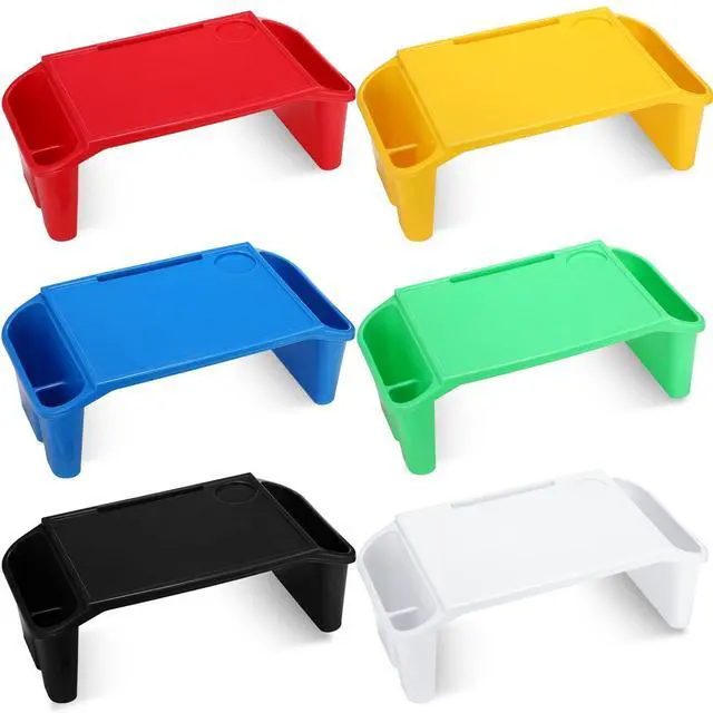 Alt view image 8 of 14 - 6 Pcs Kids Lap Desk Tray with Storage Plastic Breakfast Laptop Trays with Side Pockets and Slot Portable Lap Bed Table for Writing Eating Game Classroom Snacks Boy Girl (Multi Colors)