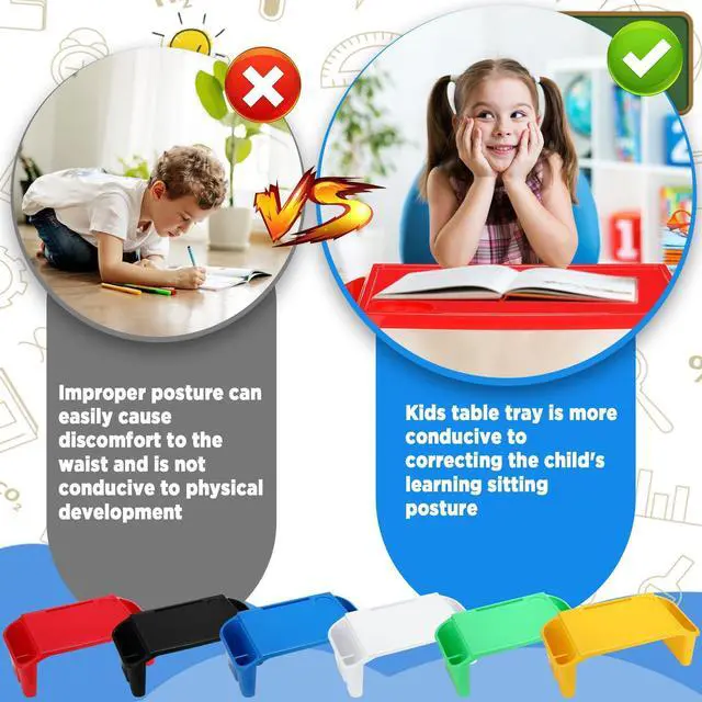 Alt view image 11 of 14 - 6 Pcs Kids Lap Desk Tray with Storage Plastic Breakfast Laptop Trays with Side Pockets and Slot Portable Lap Bed Table for Writing Eating Game Classroom Snacks Boy Girl (Multi Colors)