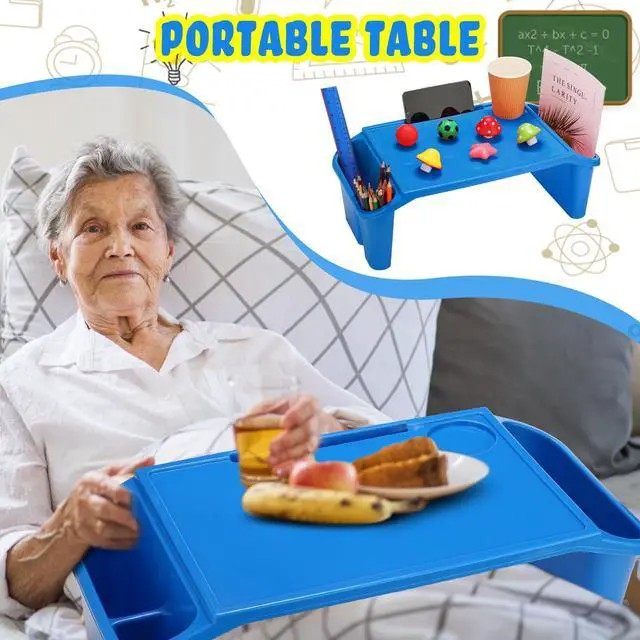 Alt view image 13 of 14 - 6 Pcs Kids Lap Desk Tray with Storage Plastic Breakfast Laptop Trays with Side Pockets and Slot Portable Lap Bed Table for Writing Eating Game Classroom Snacks Boy Girl (Multi Colors)