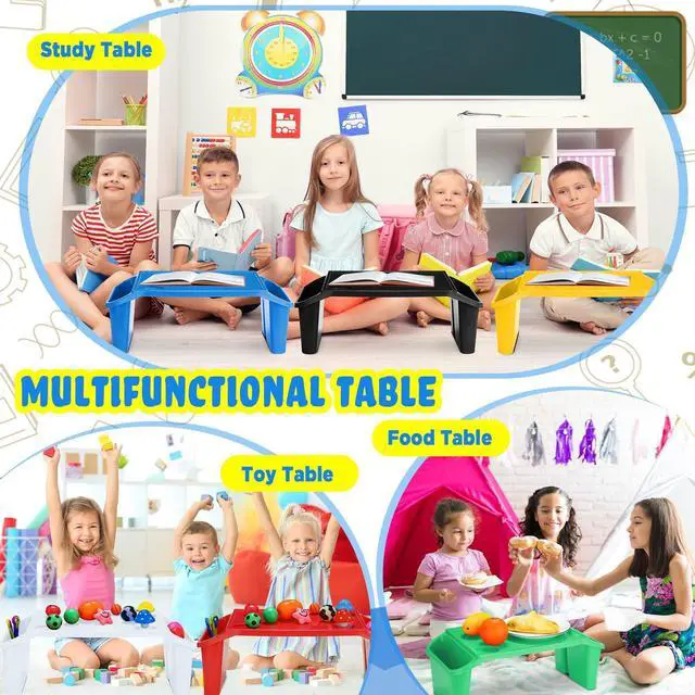 Alt view image 9 of 14 - 6 Pcs Kids Lap Desk Tray with Storage Plastic Breakfast Laptop Trays with Side Pockets and Slot Portable Lap Bed Table for Writing Eating Game Classroom Snacks Boy Girl (Multi Colors)