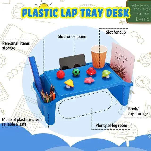 Alt view image 12 of 14 - 6 Pcs Kids Lap Desk Tray with Storage Plastic Breakfast Laptop Trays with Side Pockets and Slot Portable Lap Bed Table for Writing Eating Game Classroom Snacks Boy Girl (Multi Colors)