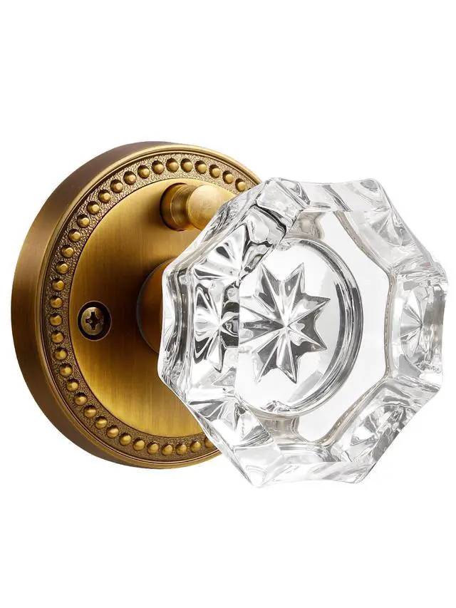 Alt view image 8 of 14 - Door Knob Antique Brass Privacy Crystal Glass Interior 1 Pack | Zinc Alloy Bathroom Bedroom