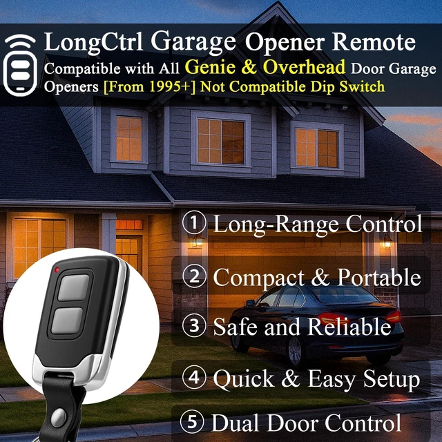Alt view image 9 of 14 - 2 Replacement for Genie Overhead Garage Door Opener Remote G3T-R | For G3T-R G3T-BX G3T-A All Intellcode Legacy Remote from 1995 | 315Mhz 390Mhz | With Keychain
