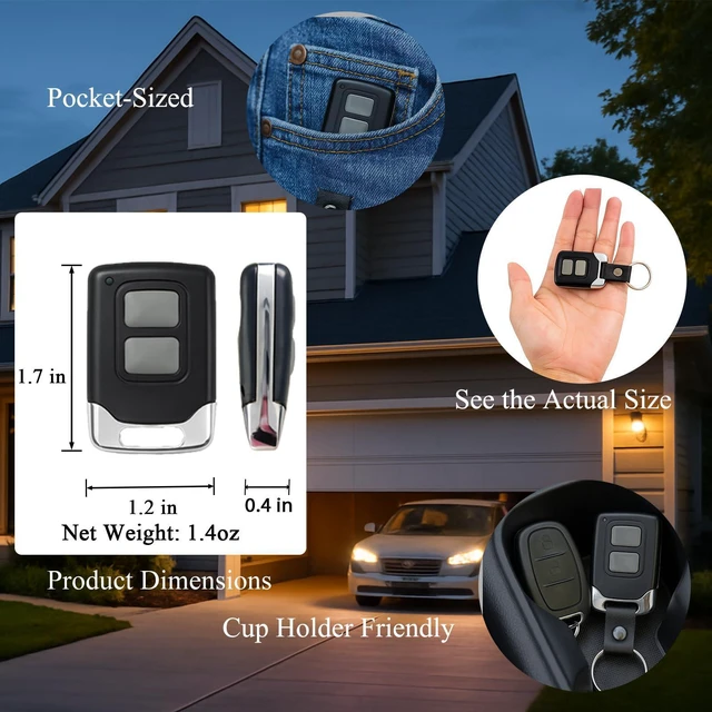 Alt view image 12 of 14 - 2 Replacement for Genie Overhead Garage Door Opener Remote G3T-R | For G3T-R G3T-BX G3T-A All Intellcode Legacy Remote from 1995 | 315Mhz 390Mhz | With Keychain