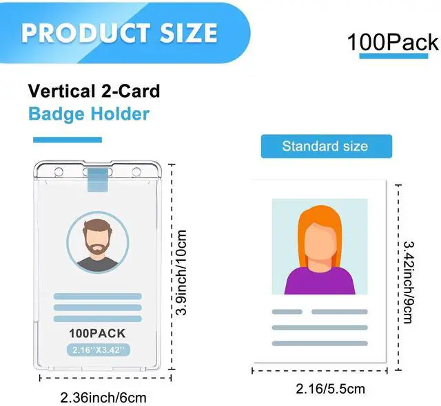 Alt view image 9 of 14 - 100 Pcs Hard Plastic Badge Holder with Thumb Slot Dual Sided Clear Card Holder Badge Protector Vertical ID Holders for Badge Office School Driver's Licenses and Passes