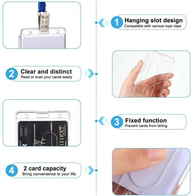 Alt view image 10 of 14 - 100 Pcs Hard Plastic Badge Holder with Thumb Slot Dual Sided Clear Card Holder Badge Protector Vertical ID Holders for Badge Office School Driver's Licenses and Passes