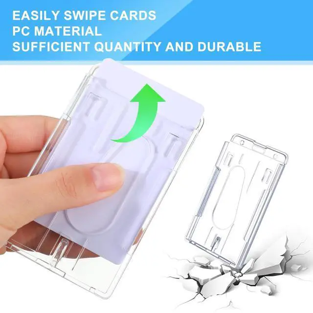 Alt view image 12 of 14 - 100 Pcs Hard Plastic Badge Holder with Thumb Slot Dual Sided Clear Card Holder Badge Protector Vertical ID Holders for Badge Office School Driver's Licenses and Passes
