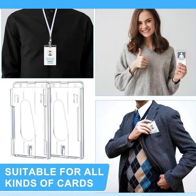 Alt view image 14 of 14 - 100 Pcs Hard Plastic Badge Holder with Thumb Slot Dual Sided Clear Card Holder Badge Protector Vertical ID Holders for Badge Office School Driver's Licenses and Passes