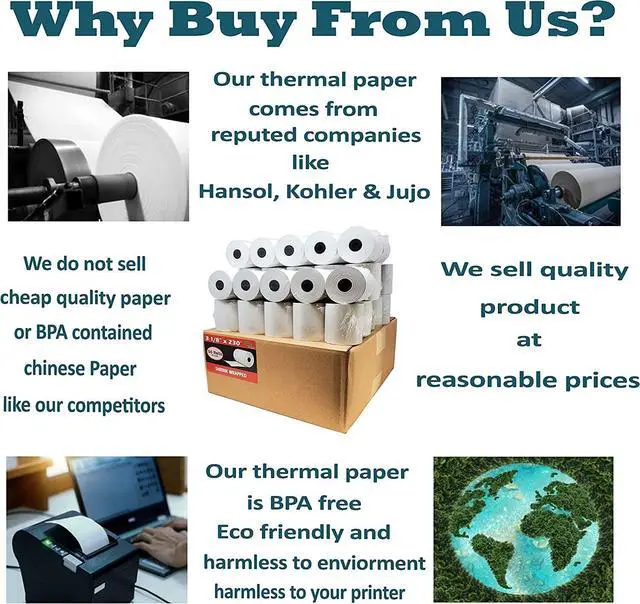 Alt view image 10 of 14 - 55GSM - Shrink Wrap 3 1/8 x230 Feet Clover Station Thermal Paper Rolls (1 CASE - 50 ROLLS) BPA Free M129C, M244a, M129 Star tsp100 Receipt Printer Paper from