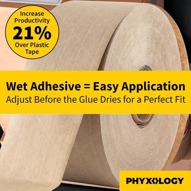 Alt view image 12 of 12 - Ultra Durable Water-Activated Tape for Secure Packing 3Pk. 2.75 in, 450 Ft Brown Kraft Gum Tape Provides Heavy Duty Adhesive for Packaging and Shipping. Fiberglass Reinforced for Extra Strong Bond