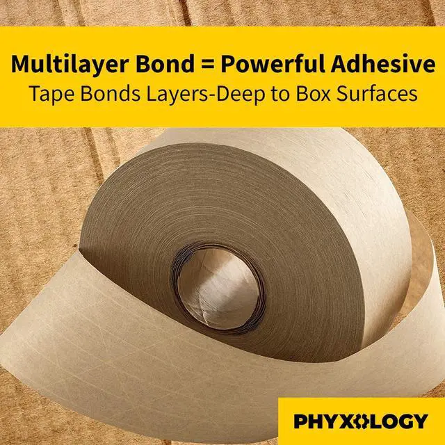 Alt view image 10 of 12 - Ultra Durable Water-Activated Tape for Secure Packing 3Pk. 2.75 in, 450 Ft Brown Kraft Gum Tape Provides Heavy Duty Adhesive for Packaging and Shipping. Fiberglass Reinforced for Extra Strong Bond