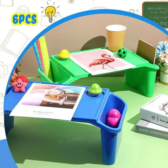 Alt view image 14 of 14 - 6 Pcs Kids Lap Desk Tray with Storage Plastic Breakfast Laptop Trays with Side Pockets and Slot Portable Lap Bed Table for Writing Eating Game Classroom Snacks Boy Girl (Multi Colors)