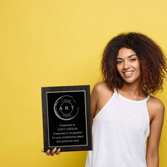 Alt view image 10 of 12 - Custom Laser Engraved Award Plaque, Personalized Recognition Plaque with Black Plate and Gold or Silver Engraving, Multiple Wood Finishes for Employee, Corporate & Achievement Awards | Custom