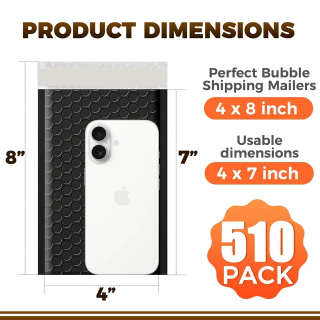 Alt view image 11 of 14 - 510-Pack Bubble Mailer 4'' x 8'' - Self-Sealing Waterproof Small Mailing Envelopes Padded Lightweight Shipping Bags for Accessories, Small Parts, Jewelry, Trading Cards, Compact Items 4x7 Usable Space