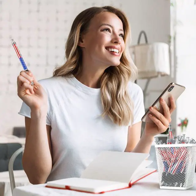 Alt view image 13 of 14 - 200 Pcs American Flag Pen 250 Anniversary Ballpoint Pen Patriotic Gift Bulk 4th of July Souvenir with Retractable Barrel for 250 Anniversary USA Independence Memorial Day Office Party Supplies