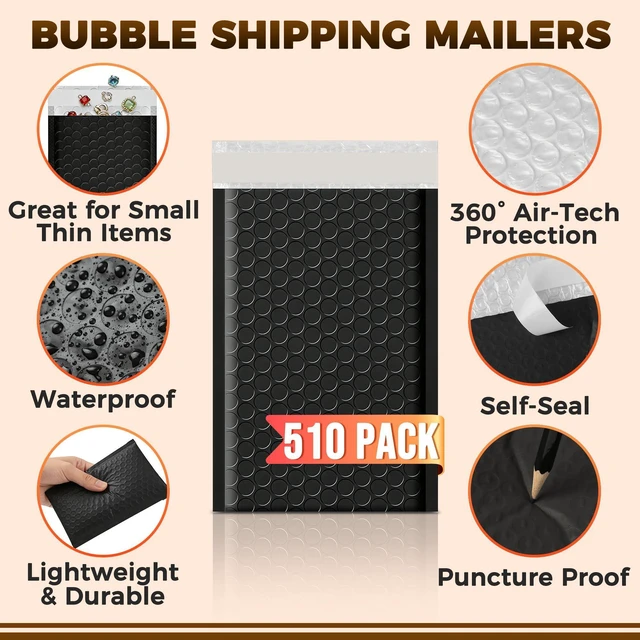 Alt view image 10 of 14 - 510-Pack Bubble Mailer 4'' x 8'' - Self-Sealing Waterproof Small Mailing Envelopes Padded Lightweight Shipping Bags for Accessories, Small Parts, Jewelry, Trading Cards, Compact Items 4x7 Usable Space