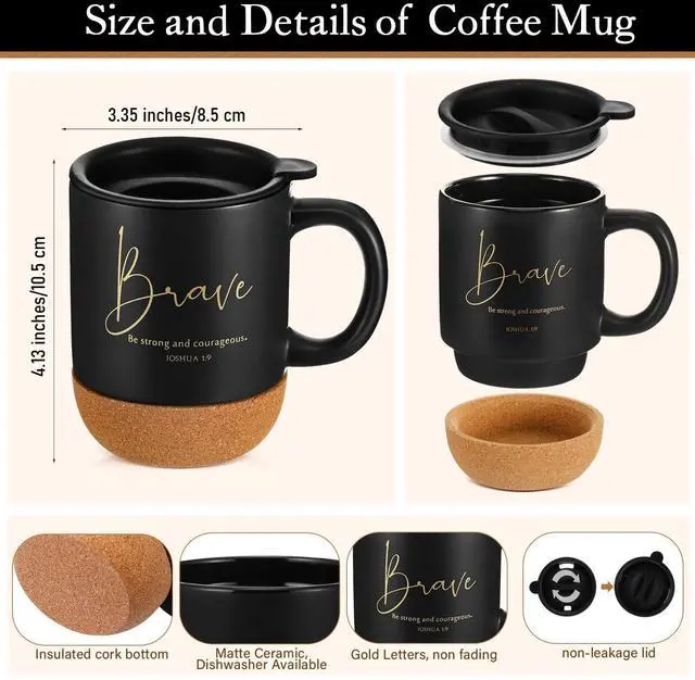 Alt view image 9 of 14 - 6 Set 6 Set Christian Gift for Men Women,Religious Church Gift with 15 oz Bible Verse Ceramic Coffee Mug A5 Journal Notebook Pen for Pastor Clergy Appreciation (Black,Cute)