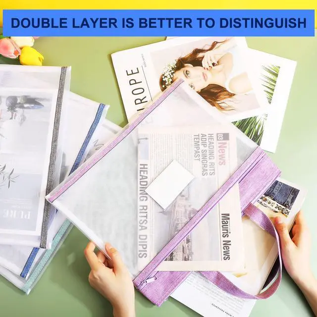 Alt view image 9 of 14 - 24 Pcs Student Book Pouches with Handle Document Bag Sew Project Bag for Quilting Mesh Zipper Pouch File Artwork Storage Organize for A4 Files, 14 x 11 Inch