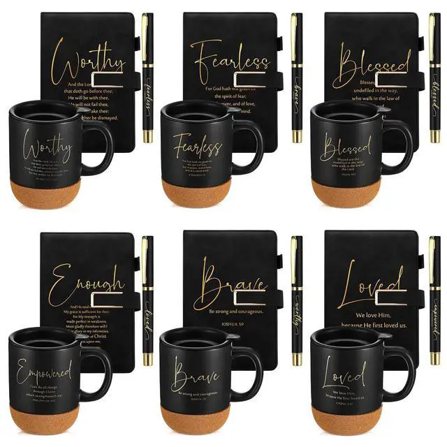 Alt view image 8 of 14 - 6 Set 6 Set Christian Gift for Men Women,Religious Church Gift with 15 oz Bible Verse Ceramic Coffee Mug A5 Journal Notebook Pen for Pastor Clergy Appreciation (Black,Cute)