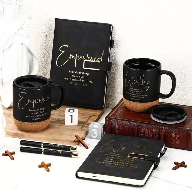 Alt view image 11 of 14 - 6 Set 6 Set Christian Gift for Men Women,Religious Church Gift with 15 oz Bible Verse Ceramic Coffee Mug A5 Journal Notebook Pen for Pastor Clergy Appreciation (Black,Cute)