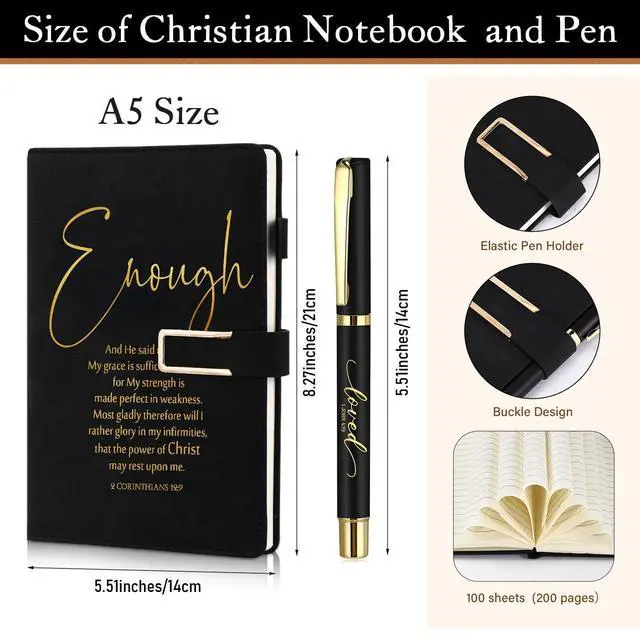Alt view image 10 of 14 - 6 Set 6 Set Christian Gift for Men Women,Religious Church Gift with 15 oz Bible Verse Ceramic Coffee Mug A5 Journal Notebook Pen for Pastor Clergy Appreciation (Black,Cute)