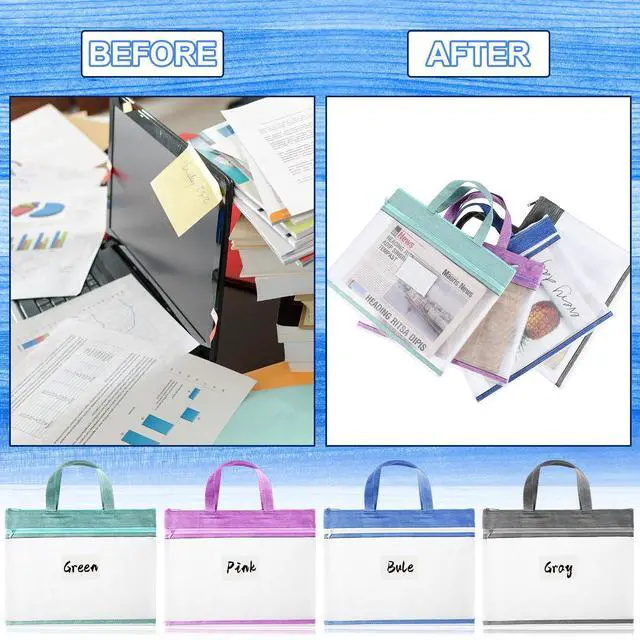 Alt view image 11 of 14 - 24 Pcs Student Book Pouches with Handle Document Bag Sew Project Bag for Quilting Mesh Zipper Pouch File Artwork Storage Organize for A4 Files, 14 x 11 Inch