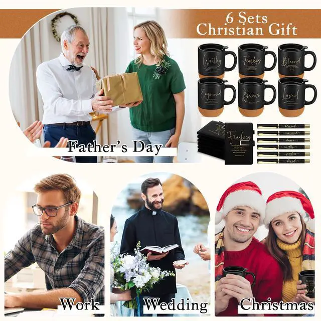 Alt view image 12 of 14 - 6 Set 6 Set Christian Gift for Men Women,Religious Church Gift with 15 oz Bible Verse Ceramic Coffee Mug A5 Journal Notebook Pen for Pastor Clergy Appreciation (Black,Cute)