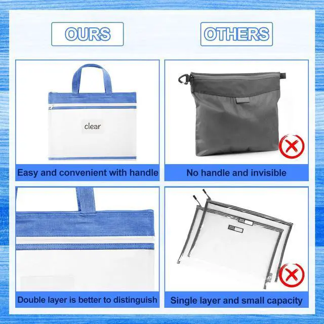 Alt view image 13 of 14 - 24 Pcs Student Book Pouches with Handle Document Bag Sew Project Bag for Quilting Mesh Zipper Pouch File Artwork Storage Organize for A4 Files, 14 x 11 Inch