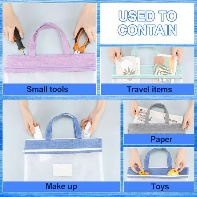 Alt view image 10 of 14 - 24 Pcs Student Book Pouches with Handle Document Bag Sew Project Bag for Quilting Mesh Zipper Pouch File Artwork Storage Organize for A4 Files, 14 x 11 Inch