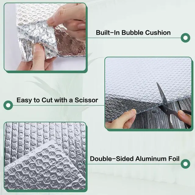 Alt view image 10 of 12 - Bubble Insulation Sheet, Reflective Insulation Roll, 23.6IN X 10FT | Double Side Aluminum Foil Bubble Shield Aluminum Foil Thermal Insulation Radiant Barrier for Windows, RV, Roof, Garage Door