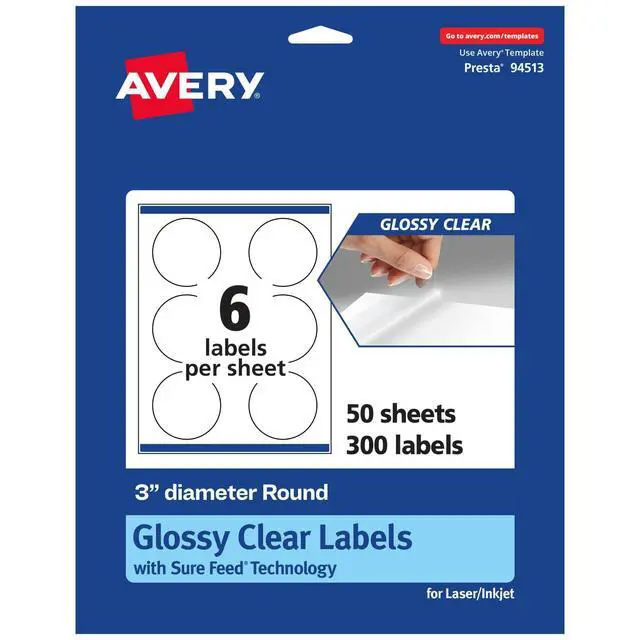 Alt view image 8 of 14 - ® Glossy Clear Round Labels, Sure Feed® Technology, 3" Diameter, 300 Glossy Clear Labels, Print-to-The-Edge, Laser/Inkjet Printable