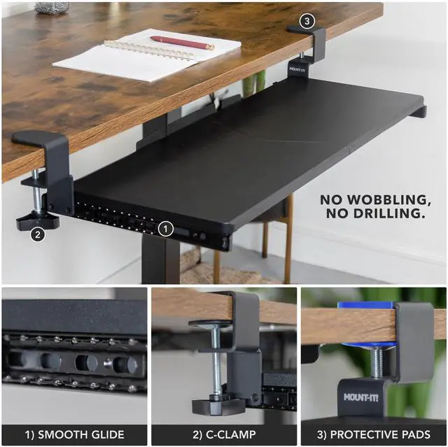 Alt view image 12 of 14 - Keyboard Tray Under Desk, 30" (36" Including Clamps) Extra-Wide Pull Out Drawer, No-Drill C-Clamp Mount, Fits Desks 0"1.77" Thick, Holds 11 lbs, Black