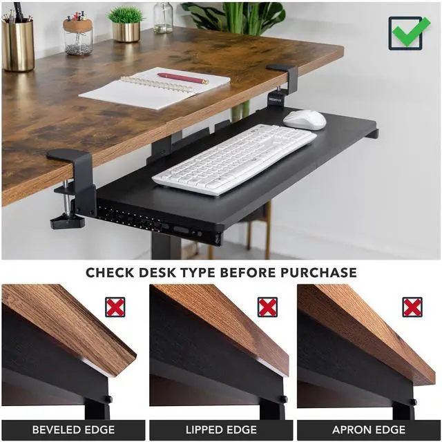 Alt view image 11 of 14 - Keyboard Tray Under Desk, 30" (36" Including Clamps) Extra-Wide Pull Out Drawer, No-Drill C-Clamp Mount, Fits Desks 0"1.77" Thick, Holds 11 lbs, Black