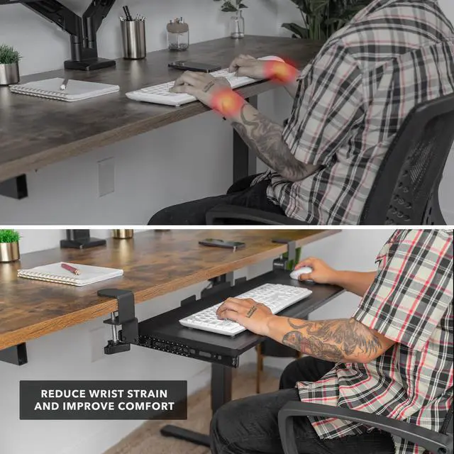 Alt view image 10 of 14 - Keyboard Tray Under Desk, 30" (36" Including Clamps) Extra-Wide Pull Out Drawer, No-Drill C-Clamp Mount, Fits Desks 0"1.77" Thick, Holds 11 lbs, Black