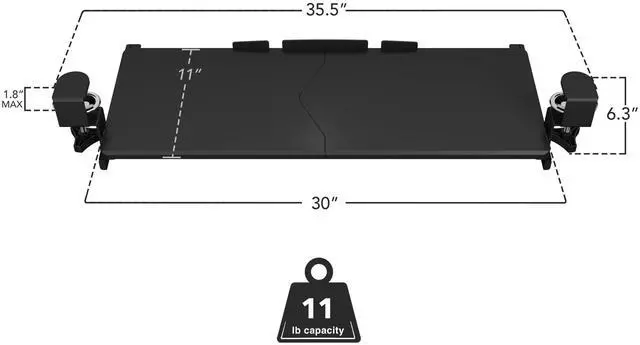 Alt view image 14 of 14 - Keyboard Tray Under Desk, 30" (36" Including Clamps) Extra-Wide Pull Out Drawer, No-Drill C-Clamp Mount, Fits Desks 0"1.77" Thick, Holds 11 lbs, Black