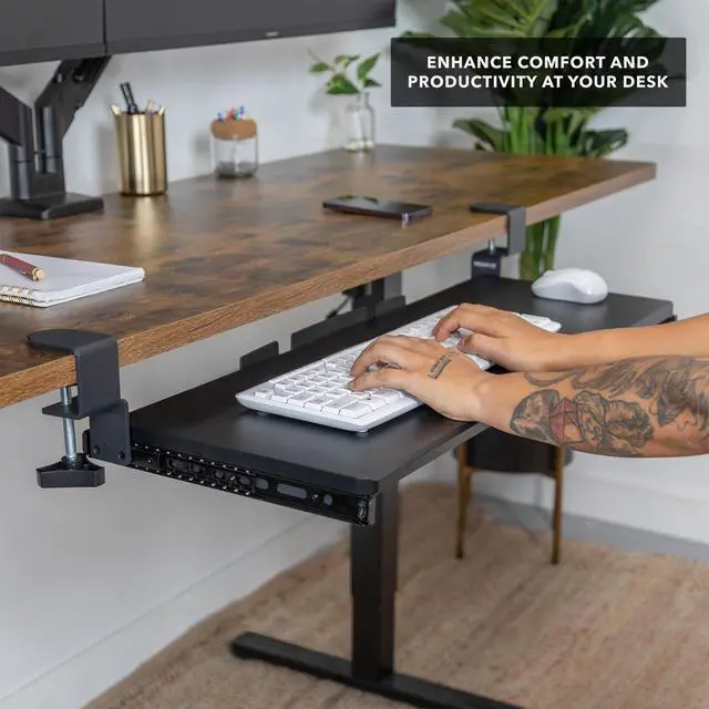 Alt view image 13 of 14 - Keyboard Tray Under Desk, 30" (36" Including Clamps) Extra-Wide Pull Out Drawer, No-Drill C-Clamp Mount, Fits Desks 0"1.77" Thick, Holds 11 lbs, Black