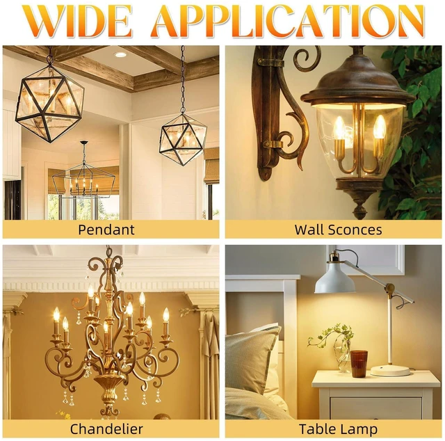 Alt view image 14 of 14 - E12 Candelabra Bulb 40 watt Equivalent, E12 LED Bulb Soft White | 2700K Chandelier Light Bulbs, Non-Dimmable B10 Candle Light Bulbs, 400LM, Candelabra Bulbs, 90+CRI, Clear Glass, 12 Pack