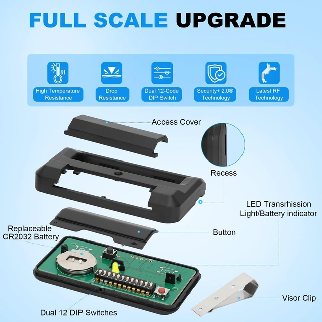 Alt view image 10 of 14 - 2for Liftmaster 811LM 811LMX Gate Remote,12 dip Switch Garage Door Remote | Compatible with Liftmaster 850LM/860LM Receivers, Gate Opener Remote with Security+ 2.0