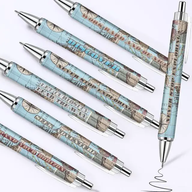 Alt view image 7 of 12 - 200 Pcs Travel Map Pen Bulk Airplane Baby Shower Favors Inspirational Pens Adventure Awaits Retractable Ballpoint Pen Black Ink Travel Baby Shower Gifts for Guests School Supply