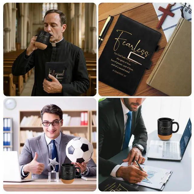 Alt view image 13 of 14 - 6 Set 6 Set Christian Gift for Men Women,Religious Church Gift with 15 oz Bible Verse Ceramic Coffee Mug A5 Journal Notebook Pen for Pastor Clergy Appreciation (Black,Cute)