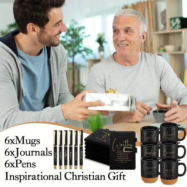 Alt view image 14 of 14 - 6 Set 6 Set Christian Gift for Men Women,Religious Church Gift with 15 oz Bible Verse Ceramic Coffee Mug A5 Journal Notebook Pen for Pastor Clergy Appreciation (Black,Cute)