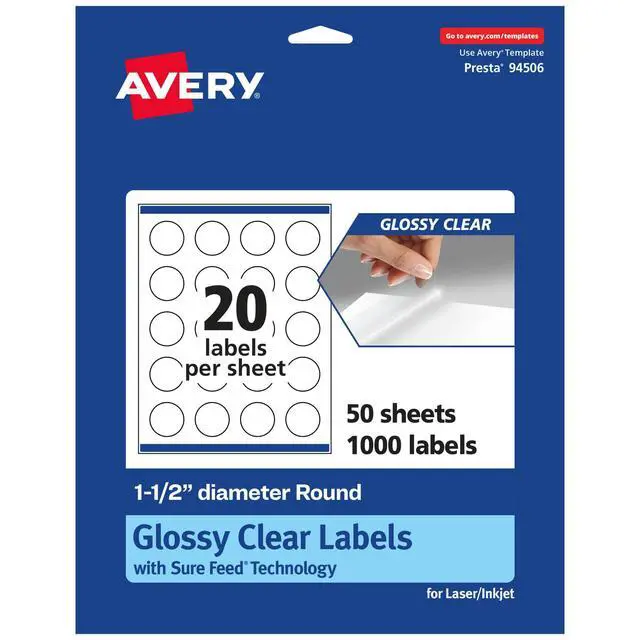 Alt view image 8 of 14 - Glossy Clear Round Labels, Sure Feed Technology, 1.5" Diameter, 1,000 Glossy Clear Labels, Print-to-The-Edge, Laser/Inkjet Printable