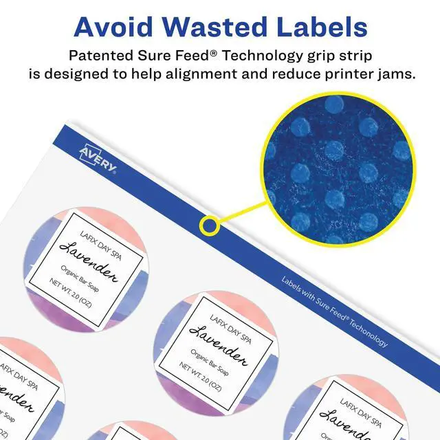 Alt view image 11 of 14 - Glossy Clear Round Labels, Sure Feed Technology, 1.5" Diameter, 1,000 Glossy Clear Labels, Print-to-The-Edge, Laser/Inkjet Printable