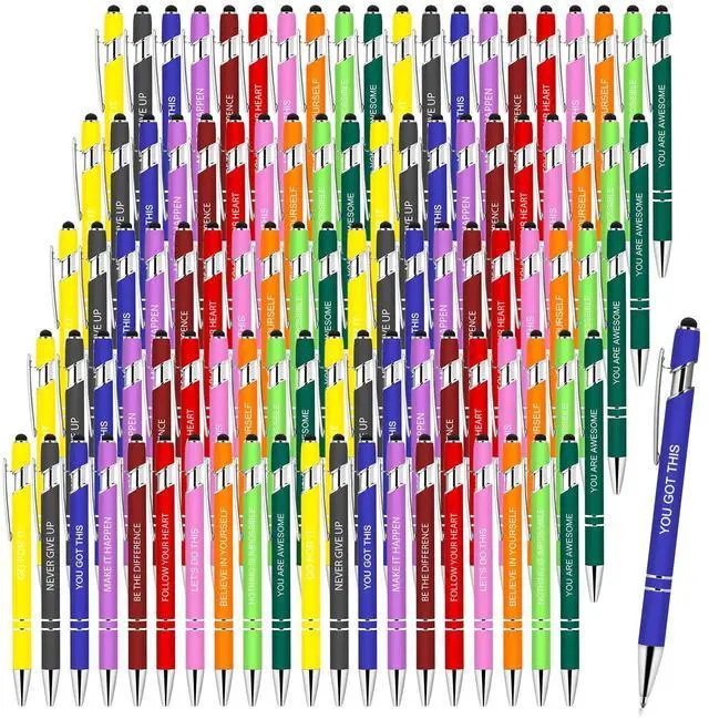 Alt view image 8 of 14 - 100 PCS Inspirational Pens Bulk with Stylus Tip Gifts Black Ink | Motivational Ballpoint Ink Pen Gifts for Women Teacher Students Coworkers Office Supplies
