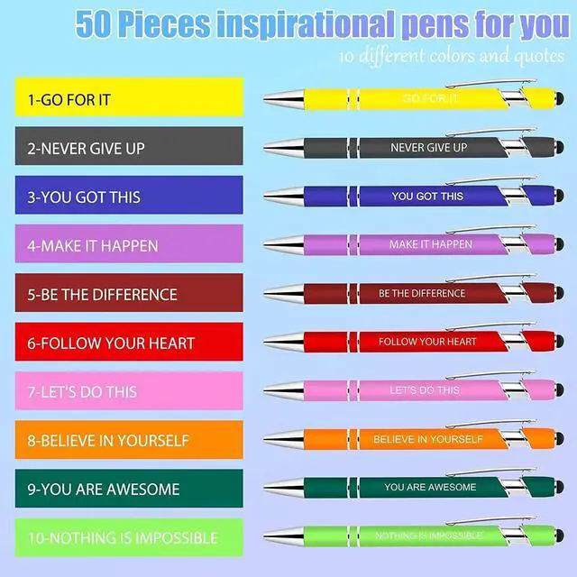 Alt view image 11 of 14 - 100 PCS Inspirational Pens Bulk with Stylus Tip Gifts Black Ink | Motivational Ballpoint Ink Pen Gifts for Women Teacher Students Coworkers Office Supplies