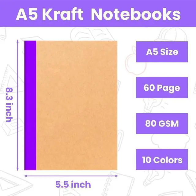 Alt view image 10 of 14 - 100 Pack A5 Notebooks Bulk, 8.3 x 5.5 inch Ruled Lined Kraft Composition Notebooks Bulk 10 Color Soft Cover Travel Journals for Students Classroom Office (Colourful,60 Pages 30 Sheets) (100, 10 Color)